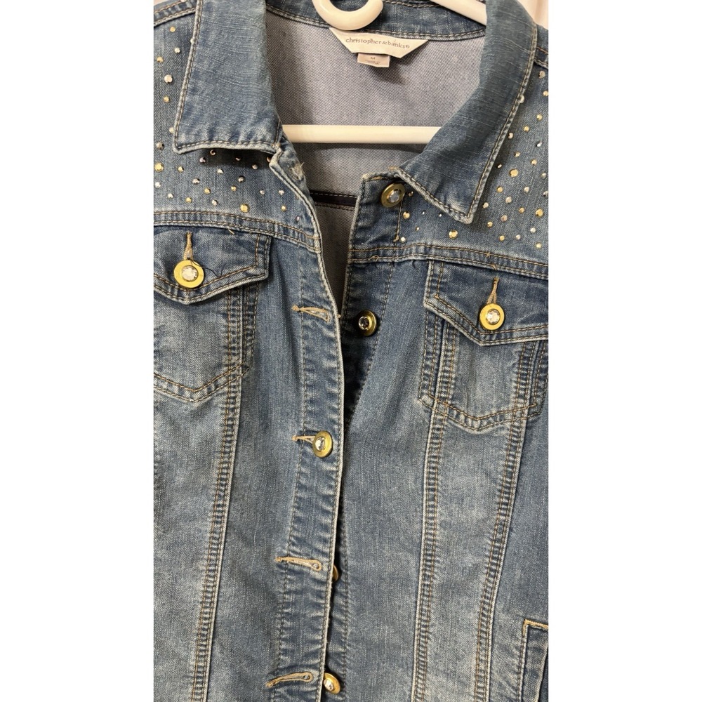 Christopher & Banks Denim Jacket With Bling Womens Size M vintage rhinestone - Picture 3 of 9